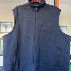 Polo Ralph Lauren Navy Blue Zip Vest with leather accents.